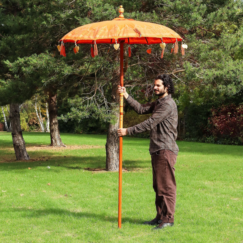 Bali Patio Parasol Garden Umbrella -  Orange 1.5m