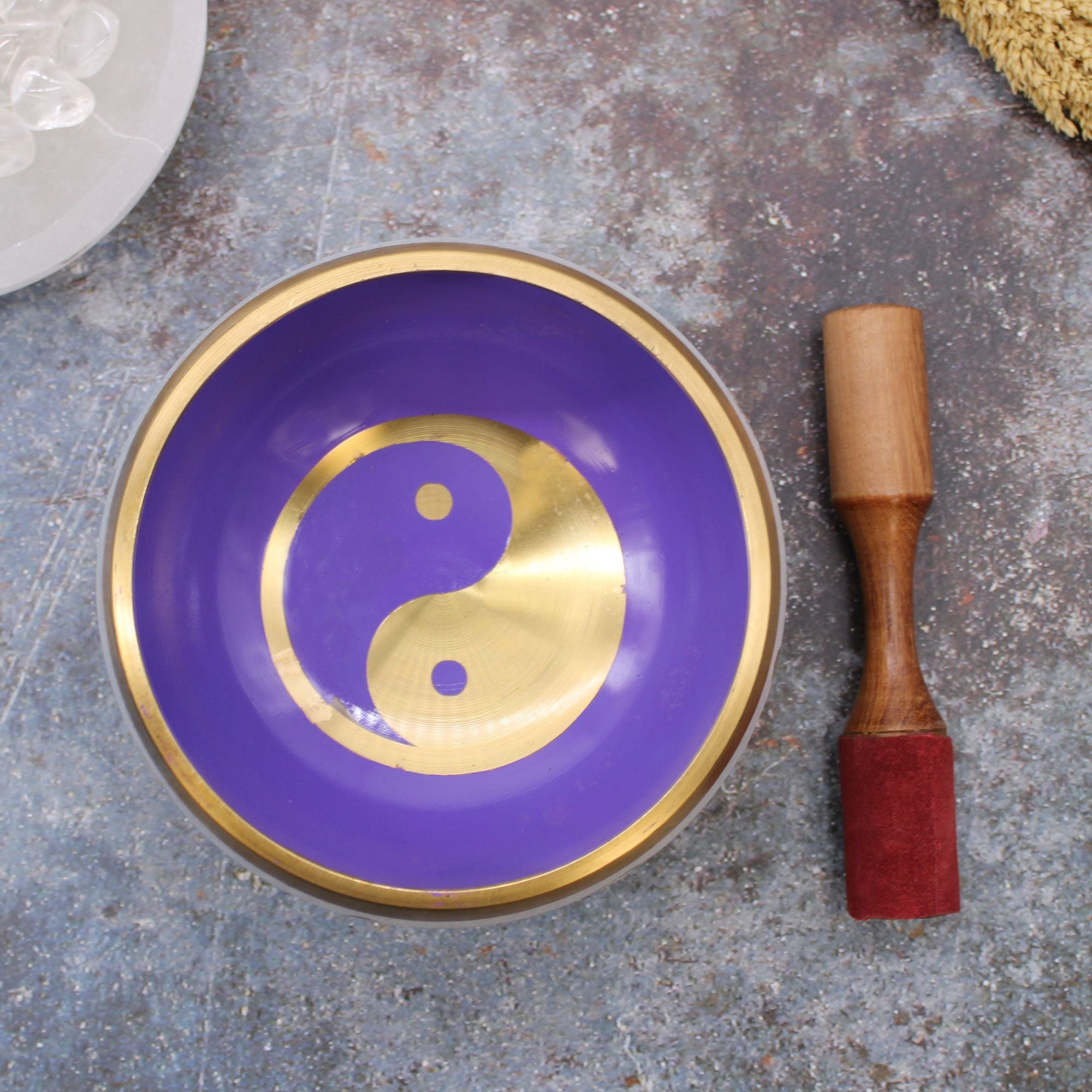 Lrg Yin & Yang Singing Bowl Set- White & Purple