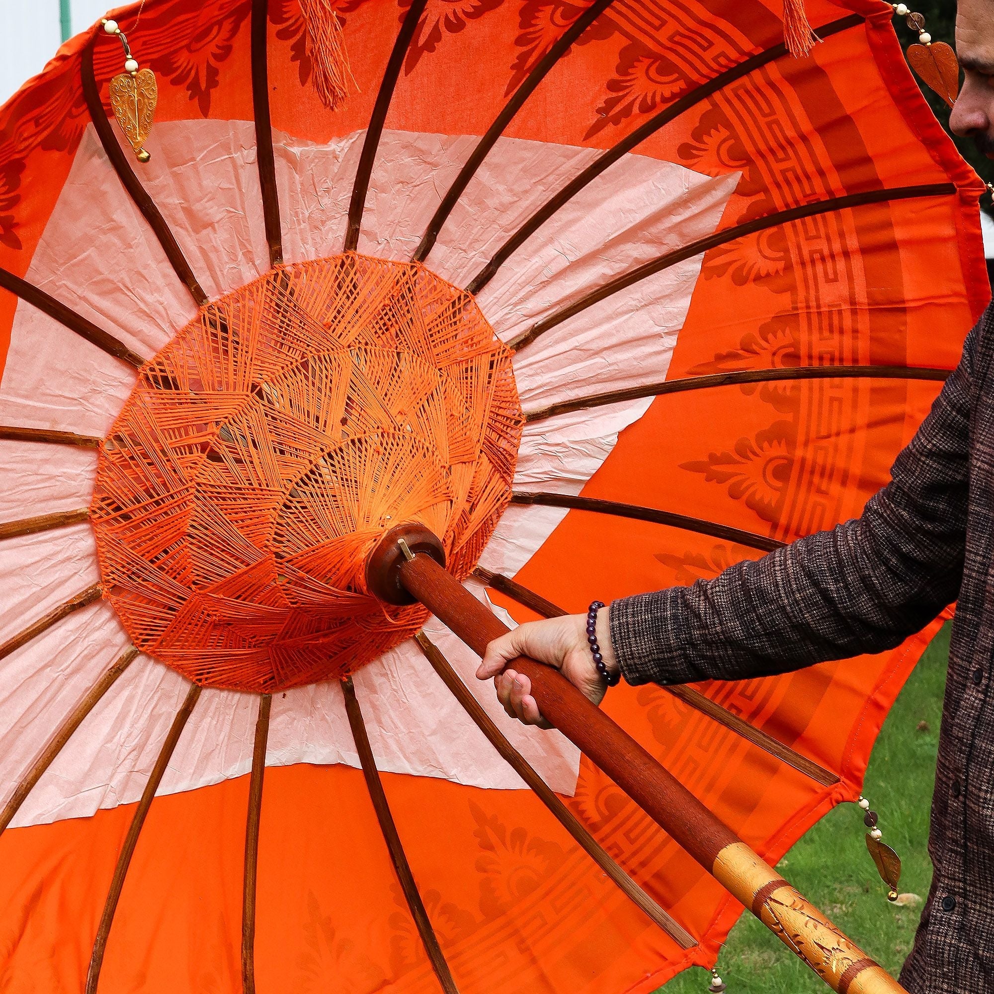 Bali Patio Parasol Garden Umbrella -  Orange 1.5m