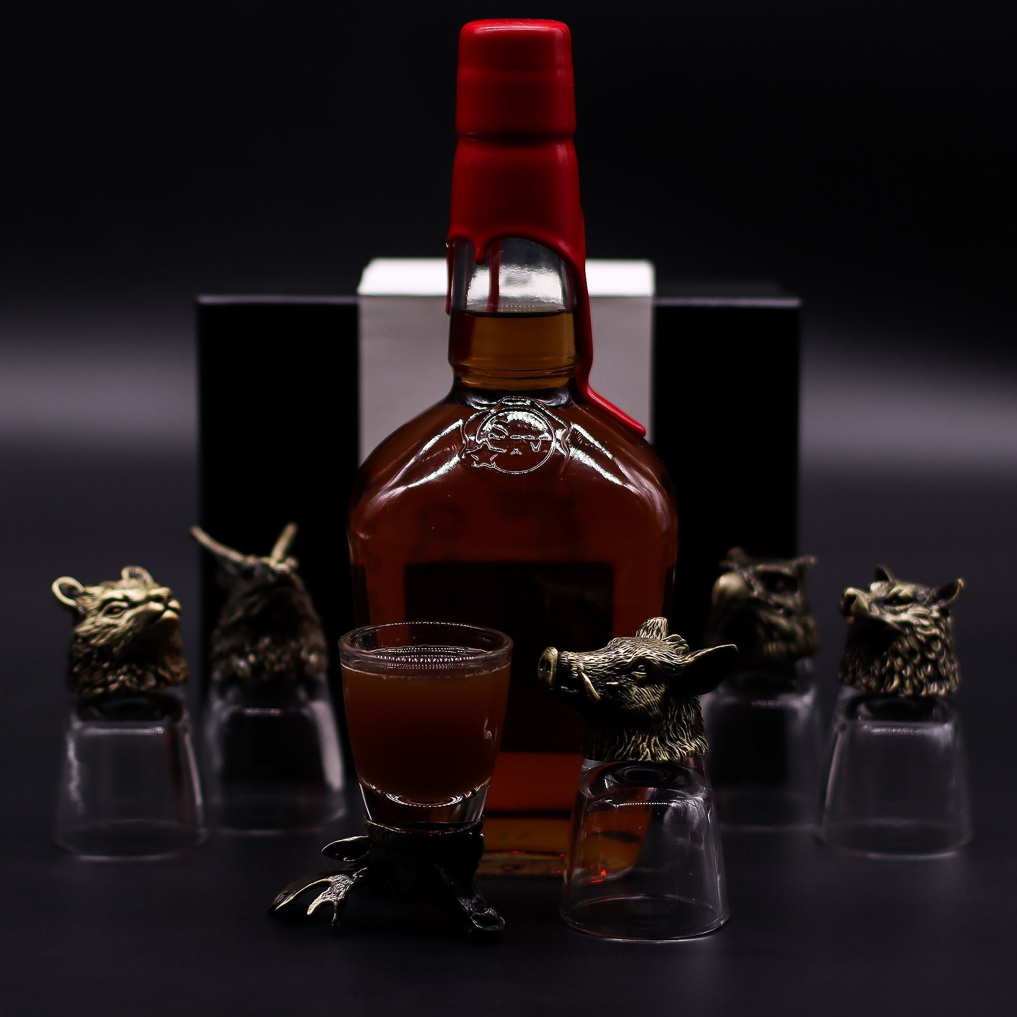 Gift Set of 6 Shot Glasses (50ml) - Wild Forest Creatures - Antique Bronze