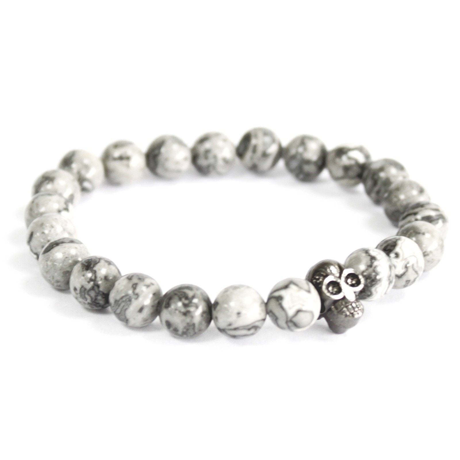 Pewter Skull Grey Agate Bracelet