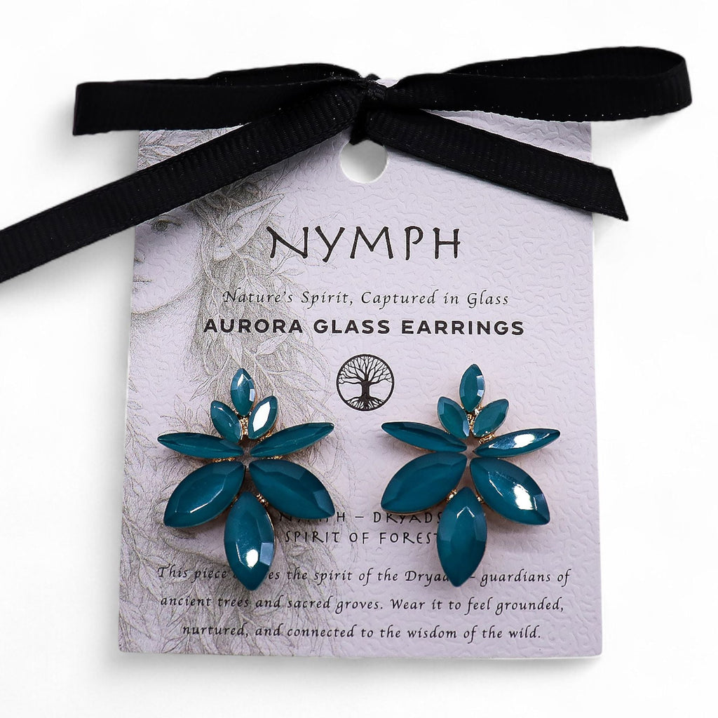 Teal Green - Vintage Glass - Flowers - Earrings
