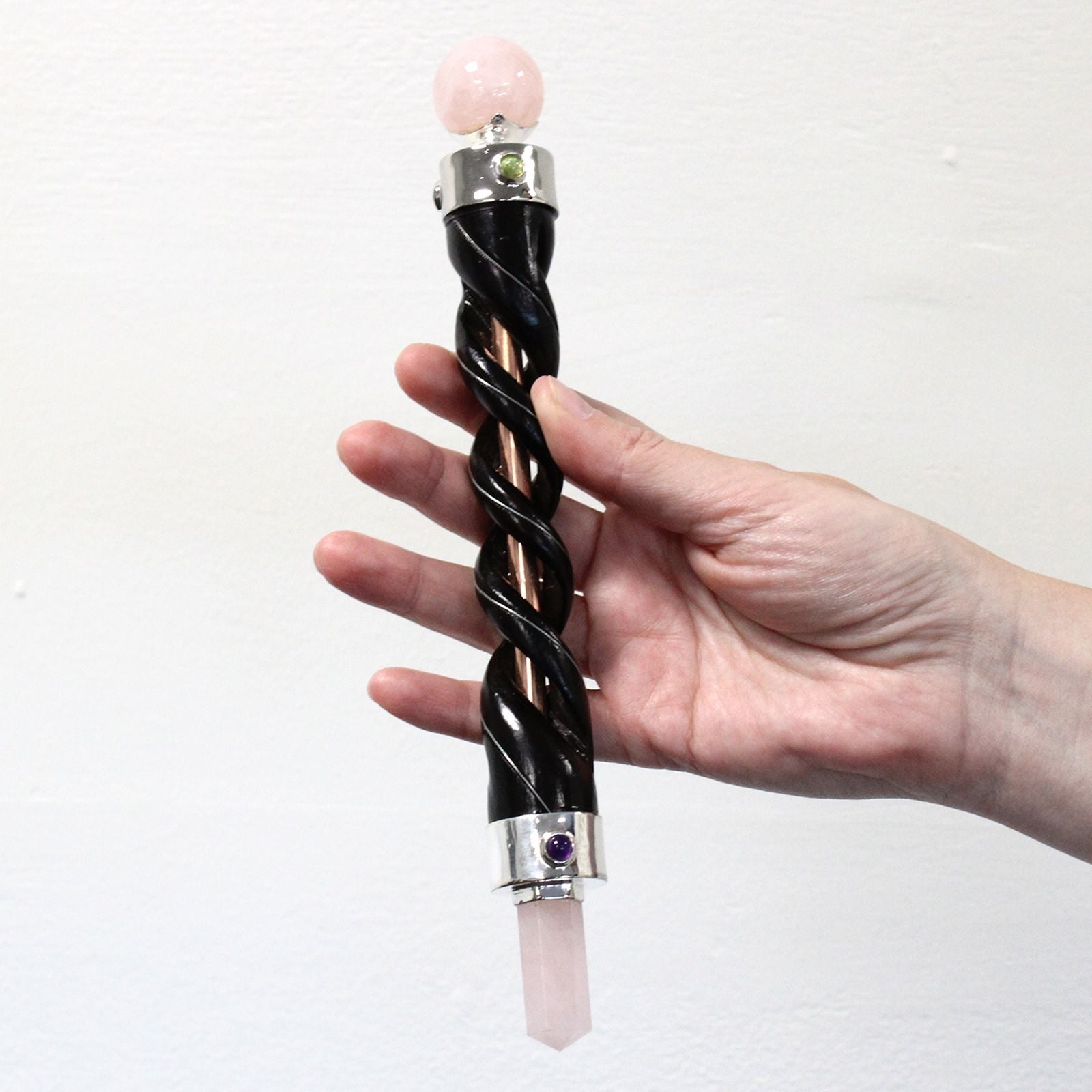 Spiral Carving Wand - Copper Pipe Rose Quartz