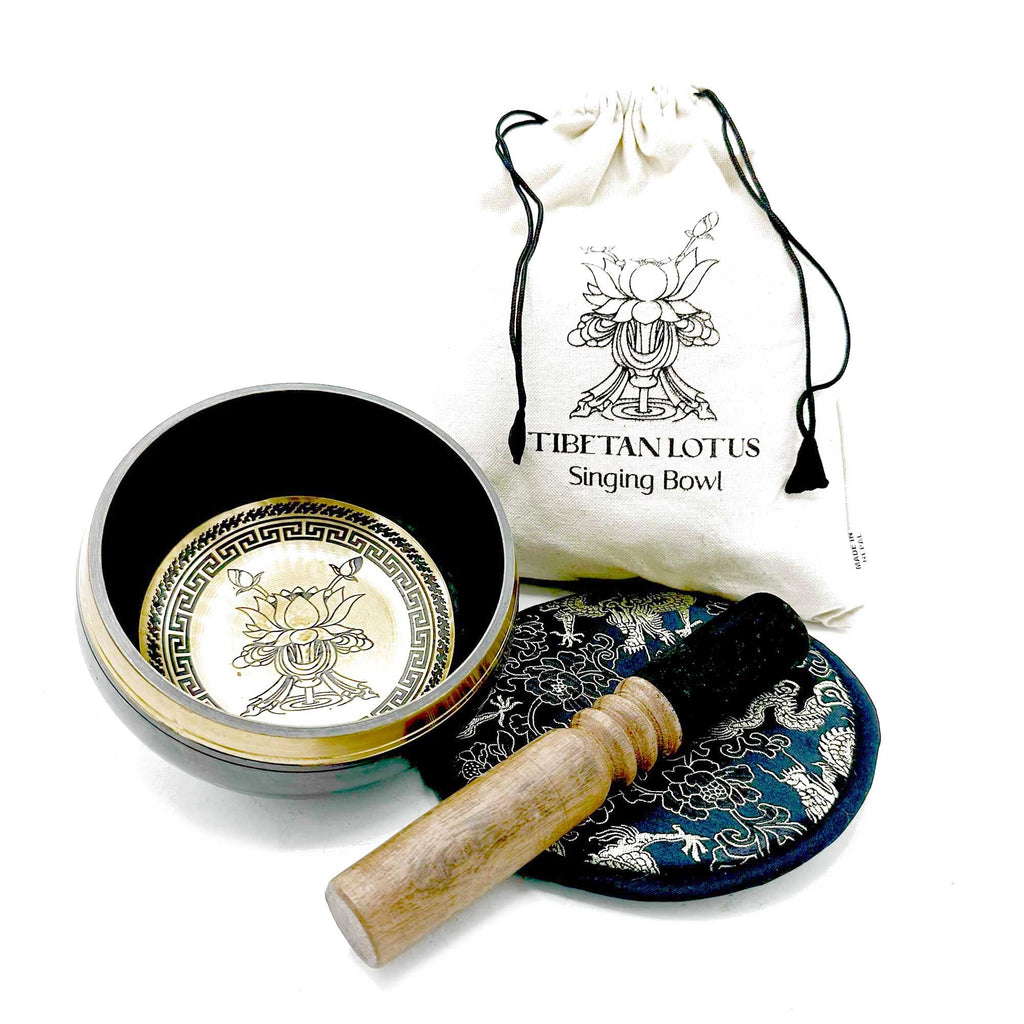 Hand Beaten & Engraved Singing Bowl Gift Set  Lotus Flower