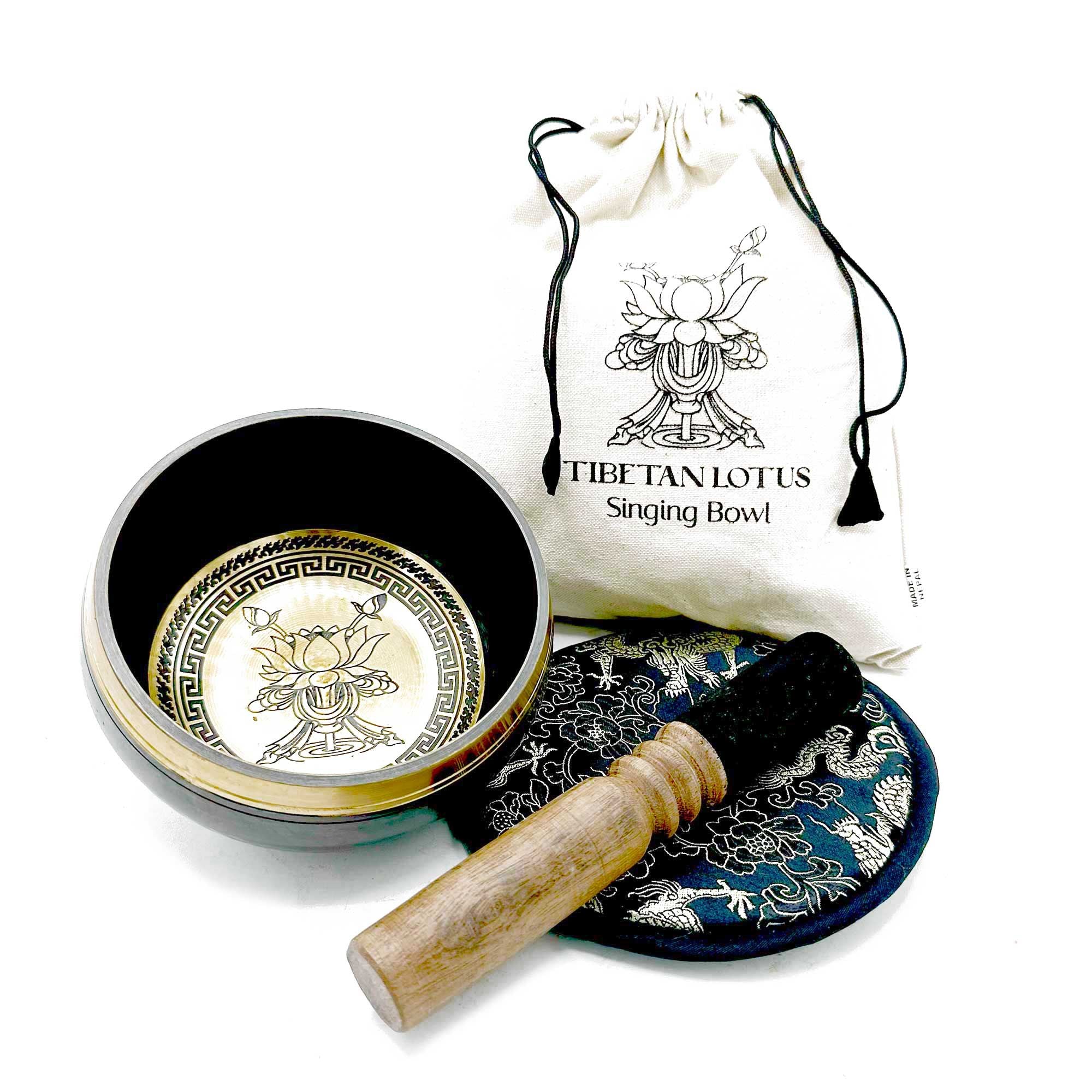 Hand Beaten & Engraved Singing Bowl Gift Set  Lotus Flower