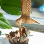 Hand-Carved Wooden Hummingbird on Parasite Wood Base