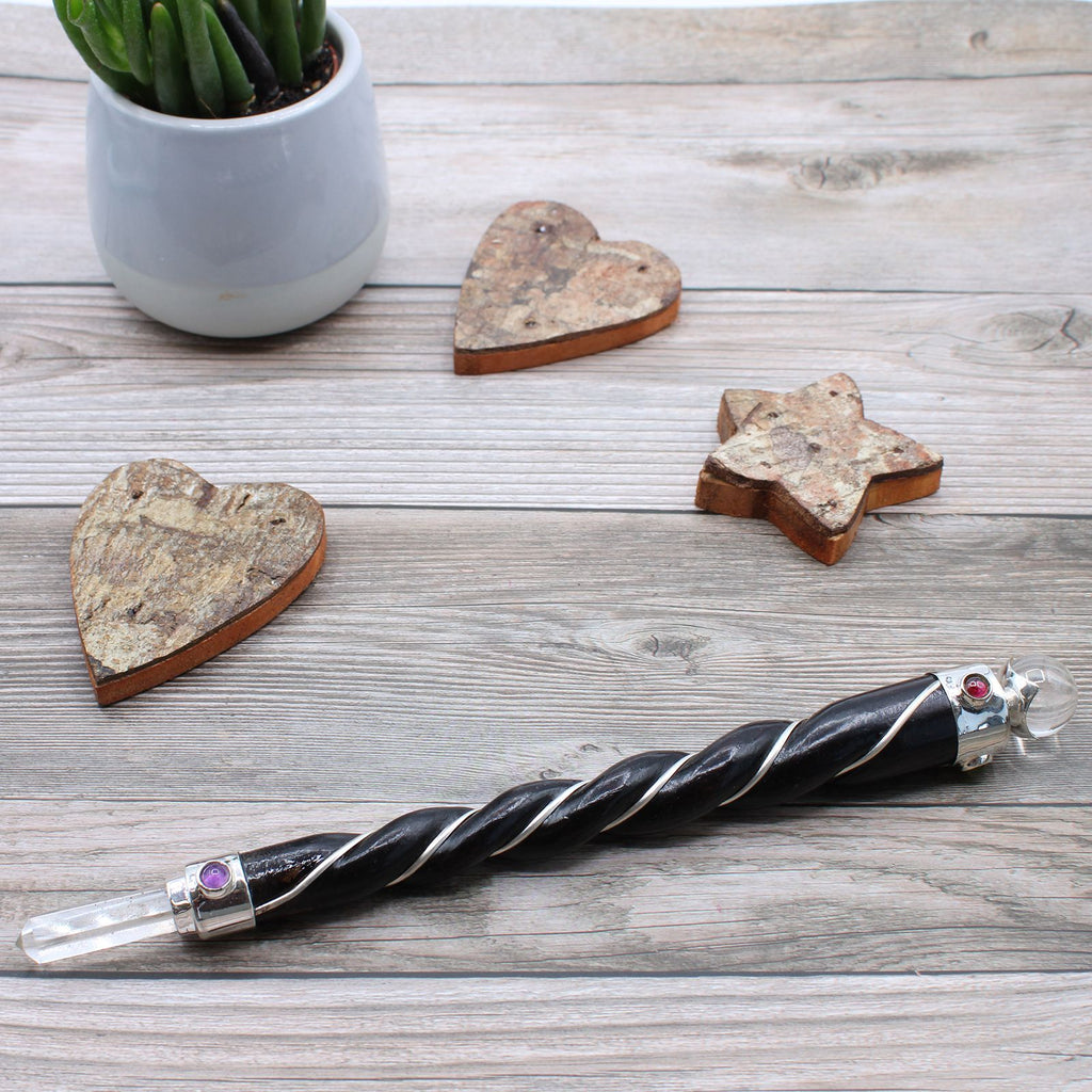 Twisted Wand - Silver Rock Quartz Sphere