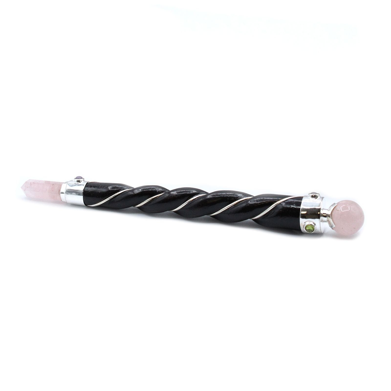 Twisted Wand - Silver Rose Quartz Sphere