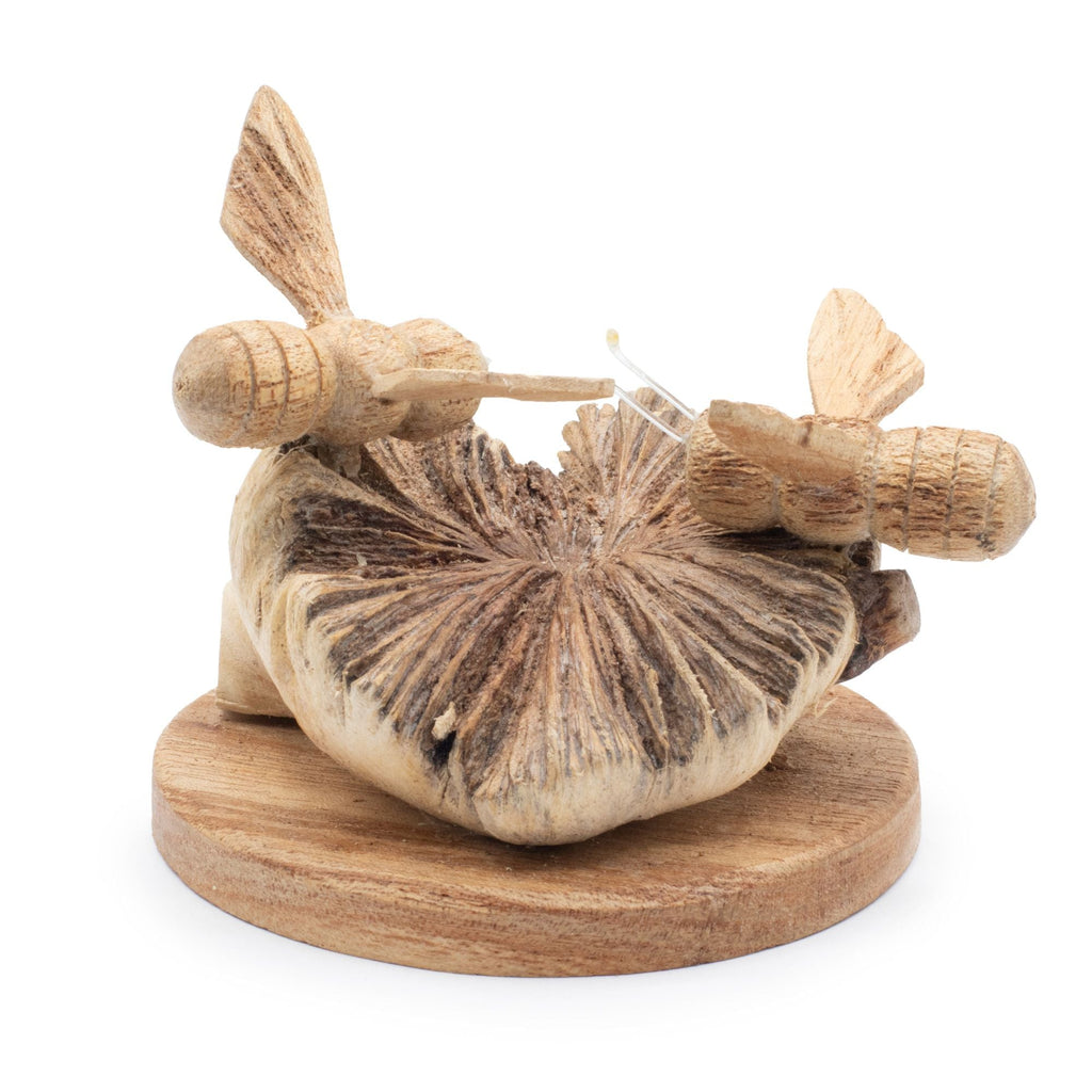 Hand-Carved Wooden Bees on Parasite Wood Base