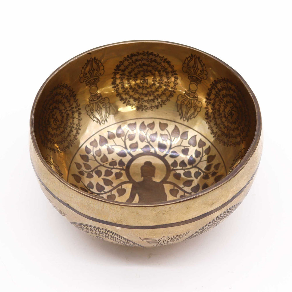 Tibetan Engraved Singing Bowl Bodhi Tree Buddha
