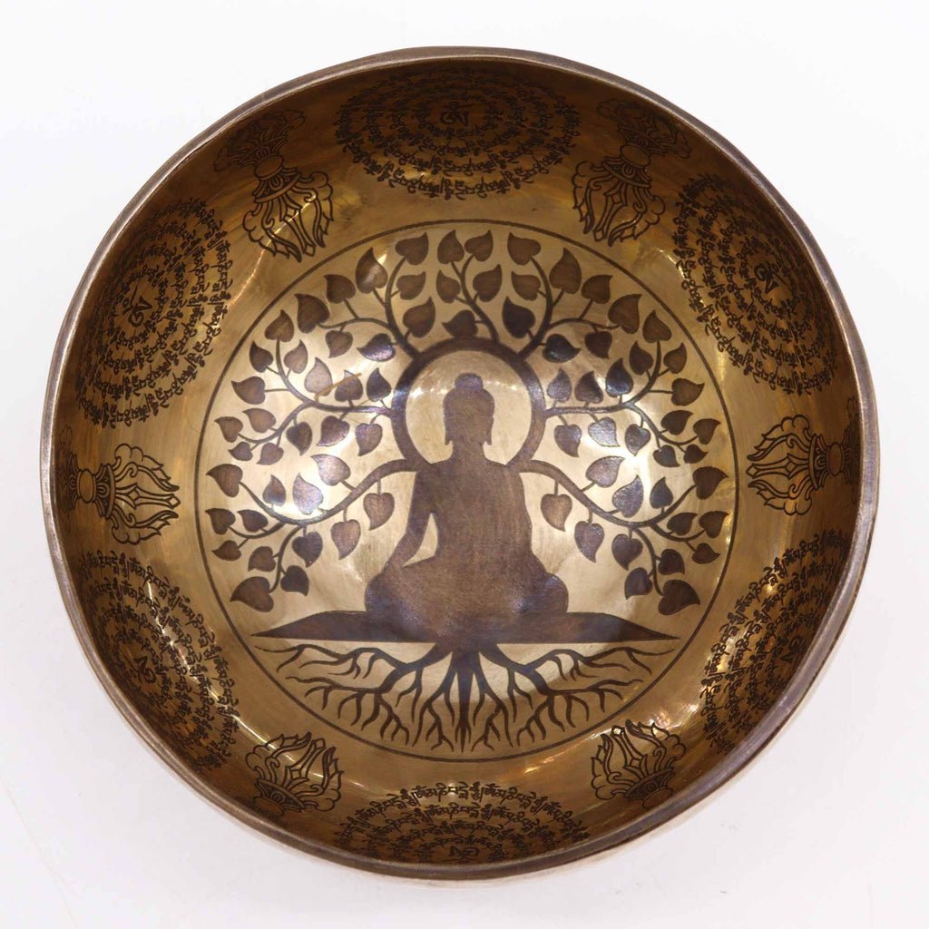 Tibetan Engraved Singing Bowl Bodhi Tree Buddha