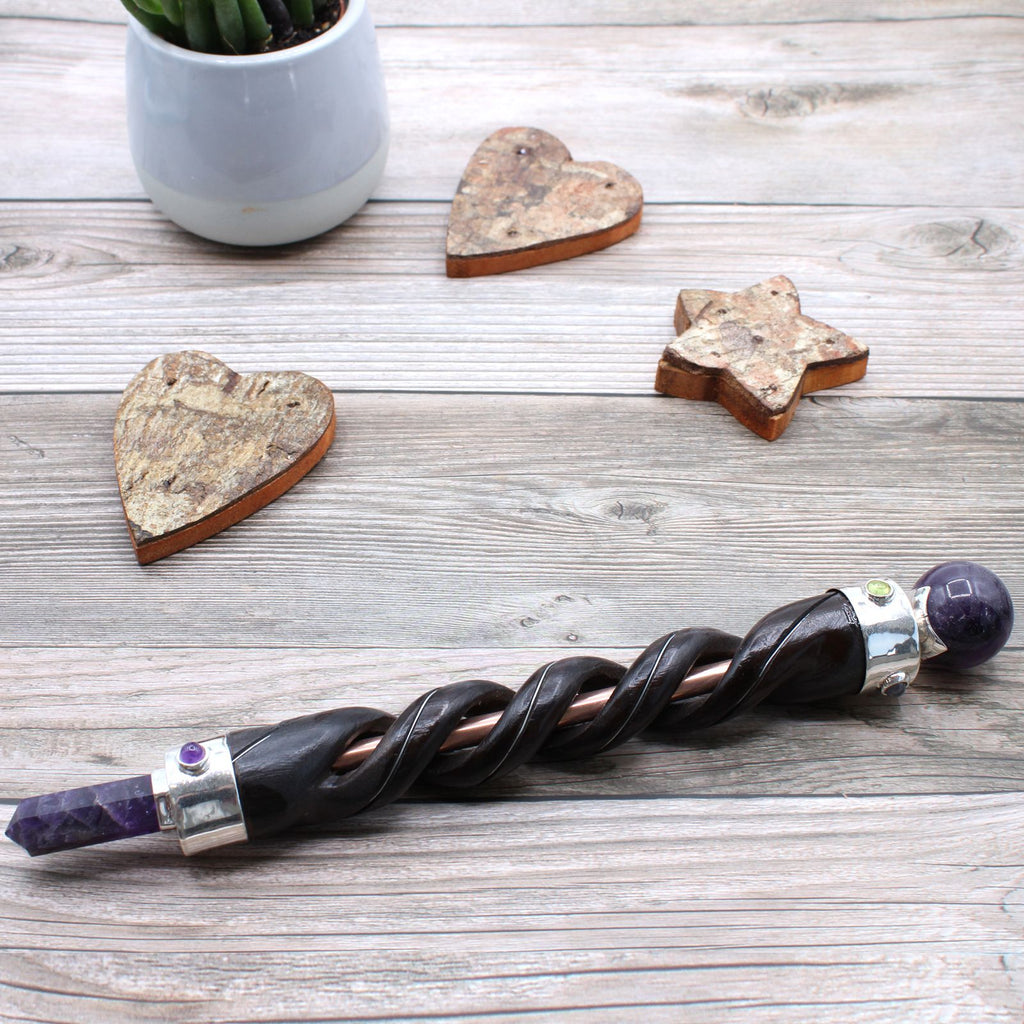 Spiral Carving Wand - Copper Pipe Amethyst