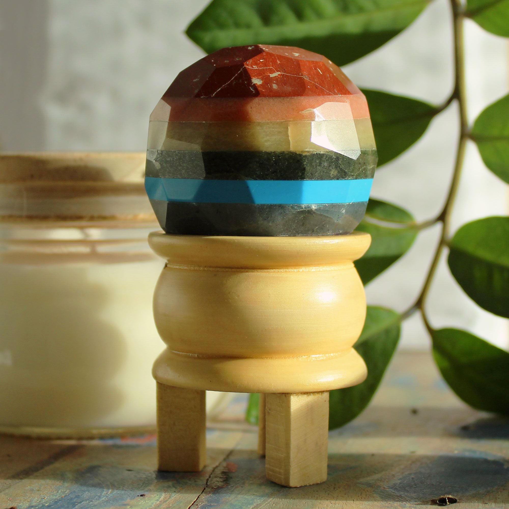 Gemstone Crystal Sphere & Stand - Seven Chakra