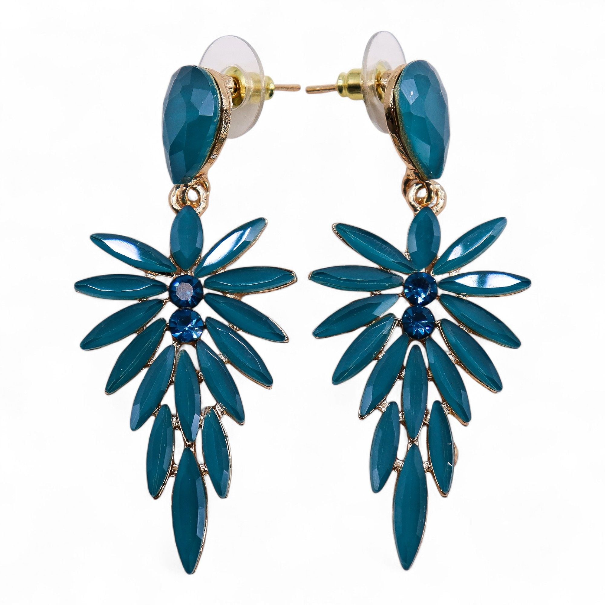 Teal Green - Vintage Glass - Long Drop - Earrings