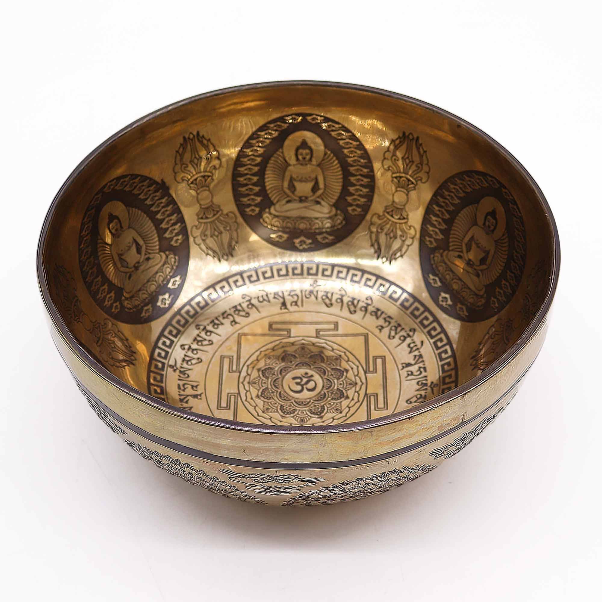 Tibetan Engraved Singing Bowl Om & Buddha