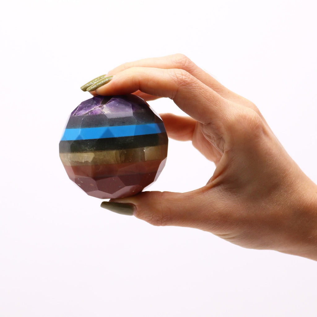 Gemstone Crystal Sphere & Stand - Seven Chakra