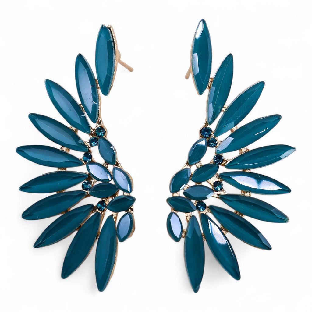 Teal Green Vintage Glass Angel Wings Earrings | Divine Warrior