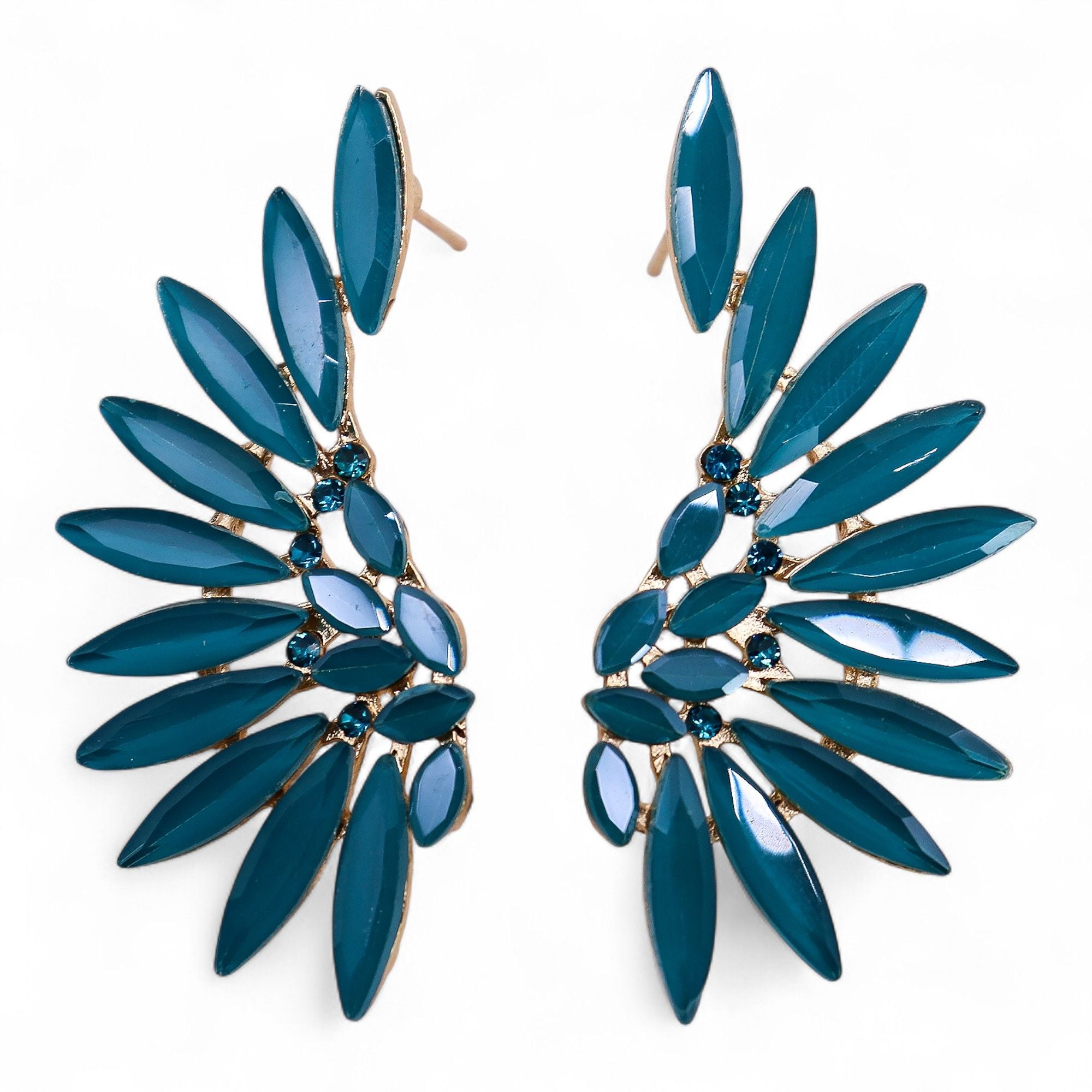 Teal Green Vintage Glass Angel Wings Earrings | Divine Warrior