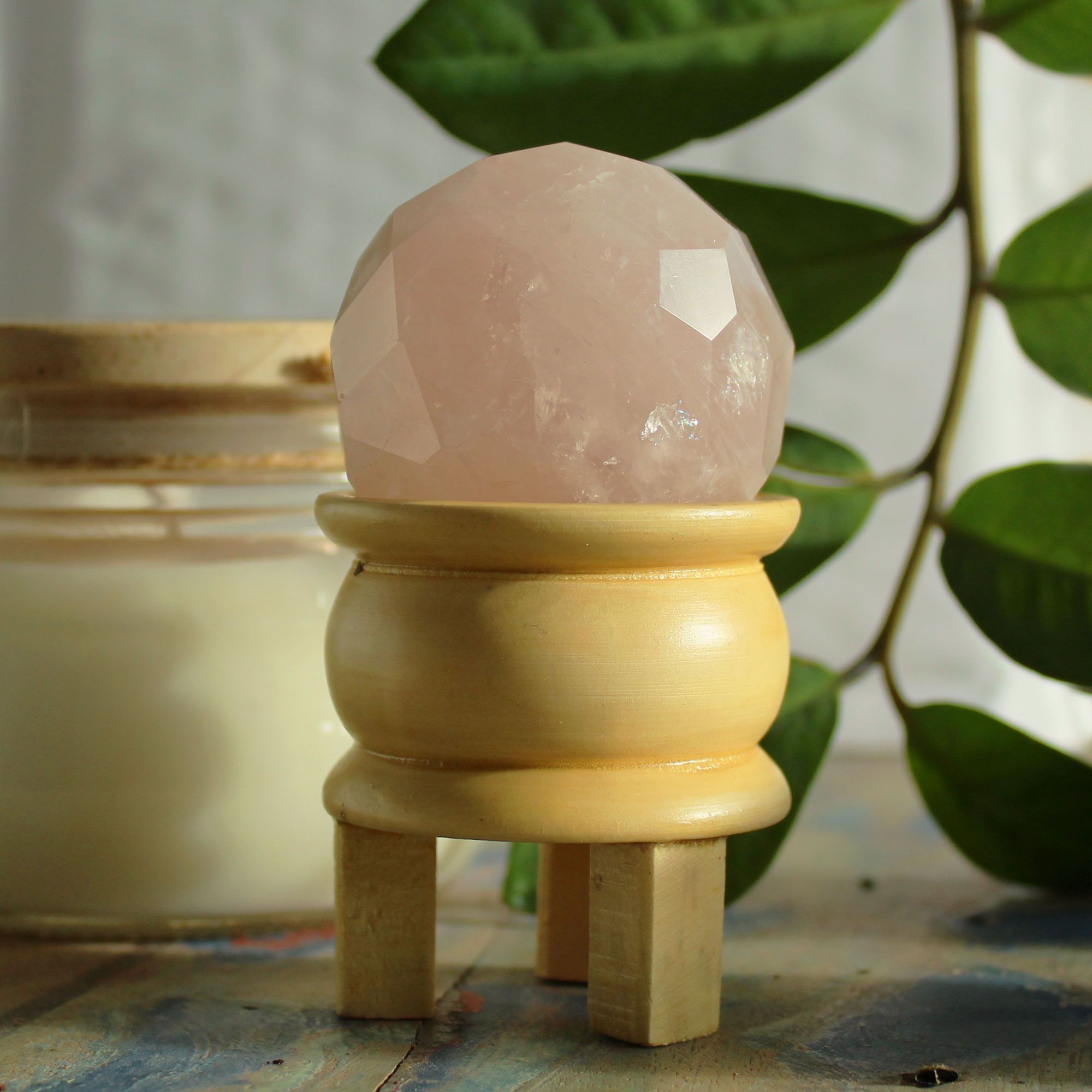 Gemstone Crystal Sphere & Stand - Rose Quartz