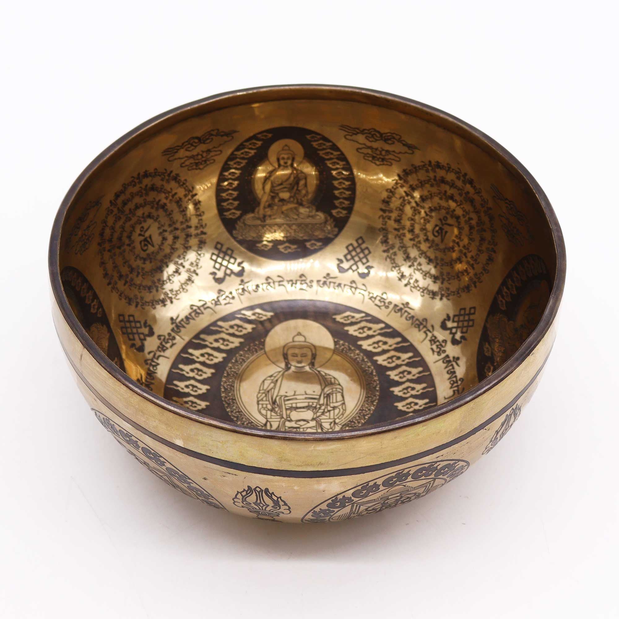 Tibetan Engraved Singing Bowl 5 Buddhas