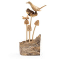 Handmade Parasite Wood Art Carving – Bird & Bee on Mushrooms