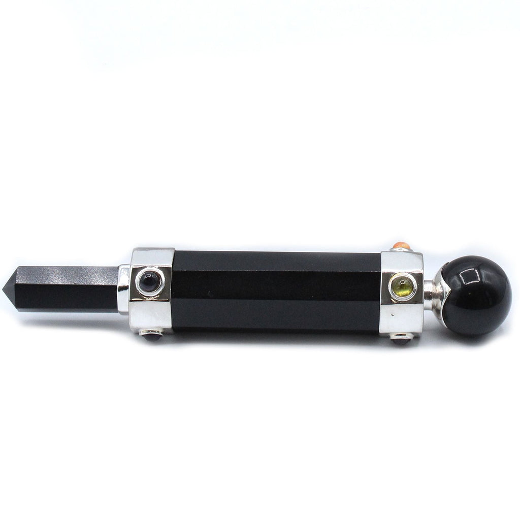 Hexagonal Crystal Wand Black Agate
