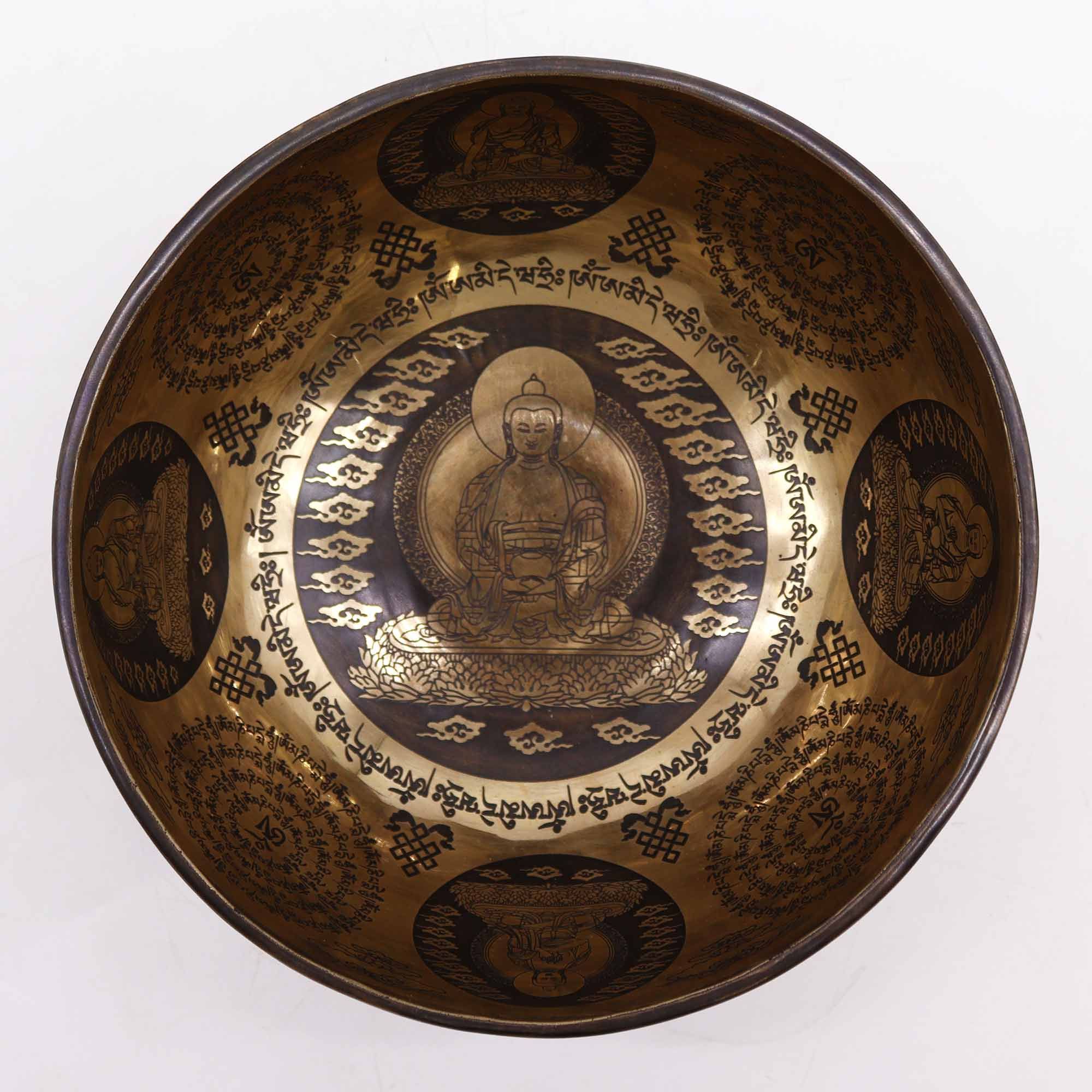 Tibetan Engraved Singing Bowl 5 Buddhas