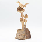 Handmade Parasite Wood Art Carving – Bird & Bee on Mushrooms