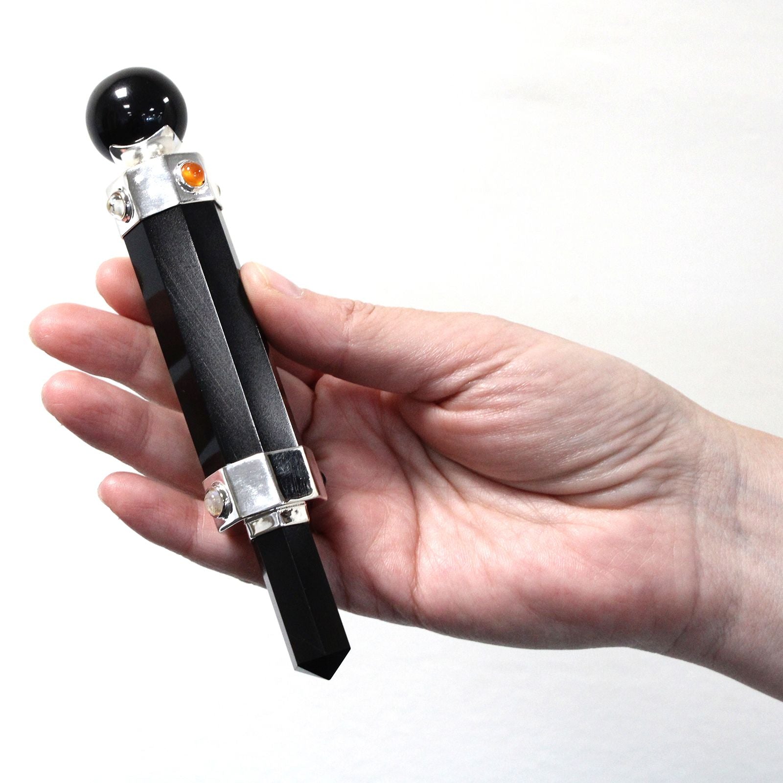 Hexagonal Crystal Wand Black Agate