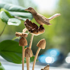Handmade Parasite Wood Art Carving – Bird & Bee on Mushrooms