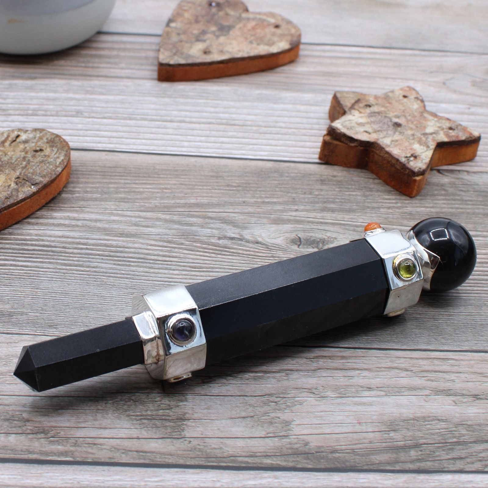 Hexagonal Crystal Wand Black Agate