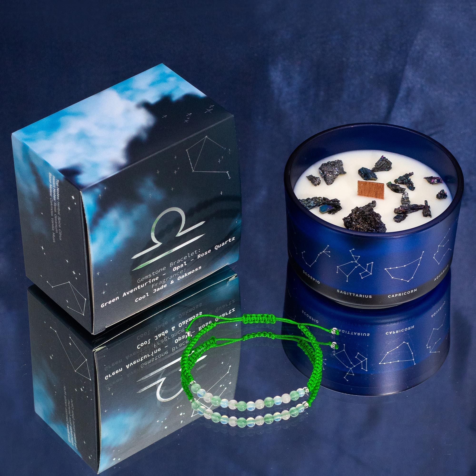 Libra Zodiac Crystal Candle with Gemstone Bracelet