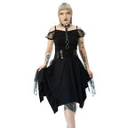 Poizen Industries Banshee Gothic Mini Dress - Cold Shoulder Mesh & Lace-Up