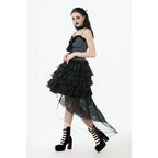 Dark in Love Belladonna Tiered Lace High-Low Goth Skirt in Black