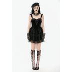 Dark in Love Nocturne Ruffled Velvet Lace Goth Dress in Black