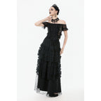 Dark in Love Morticia Gothic Velvet & Lace Skirt in Black