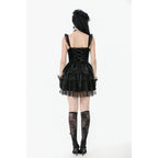 Dark in Love Nocturne Ruffled Velvet Lace Goth Dress in Black