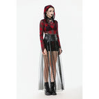 Dark in Love Gothic Sheer Mesh Maxi Skirt with PU Waist Corset