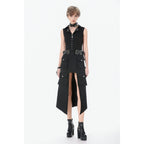 Dark in Love Punk Layered Pocket Cutout Belted Long Skirt