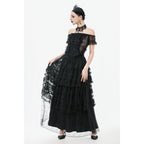 Dark in Love Morticia Gothic Velvet & Lace Skirt in Black