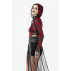 Dark in Love Gothic Sheer Mesh Maxi Skirt with PU Waist Corset