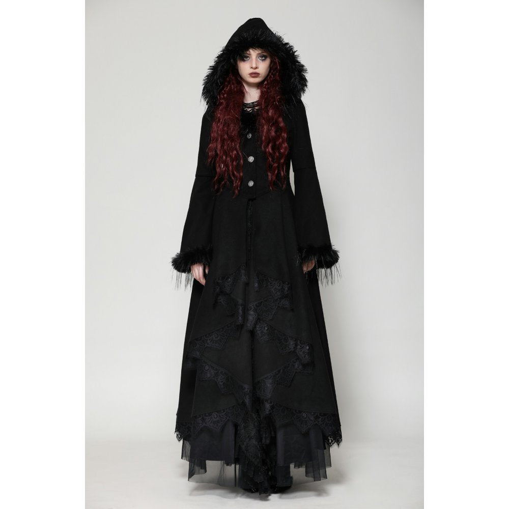 Dark in Love Eira Lace and Faux Fur Trimmed Hooded Coat - Size UK 10 Left Only!