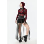 Dark in Love Gothic Sheer Mesh Maxi Skirt with PU Waist Corset