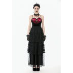 Dark in Love Morticia Gothic Velvet & Lace Skirt in Black