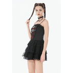Dark in Love Crimson Shadow Layered Lace Cake Dress
