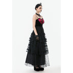 Dark in Love Morticia Gothic Velvet & Lace Skirt in Black