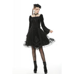 Dark in Love Melisandre Embroidered Velvet Mesh Goth Skirt in Black