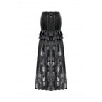 Dark in Love Gothic Lace Velvet Layered Maxi Skirt in Black