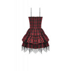 Dark in Love Red-Black Plaid Leather Layered Punk Sweetcore Dress