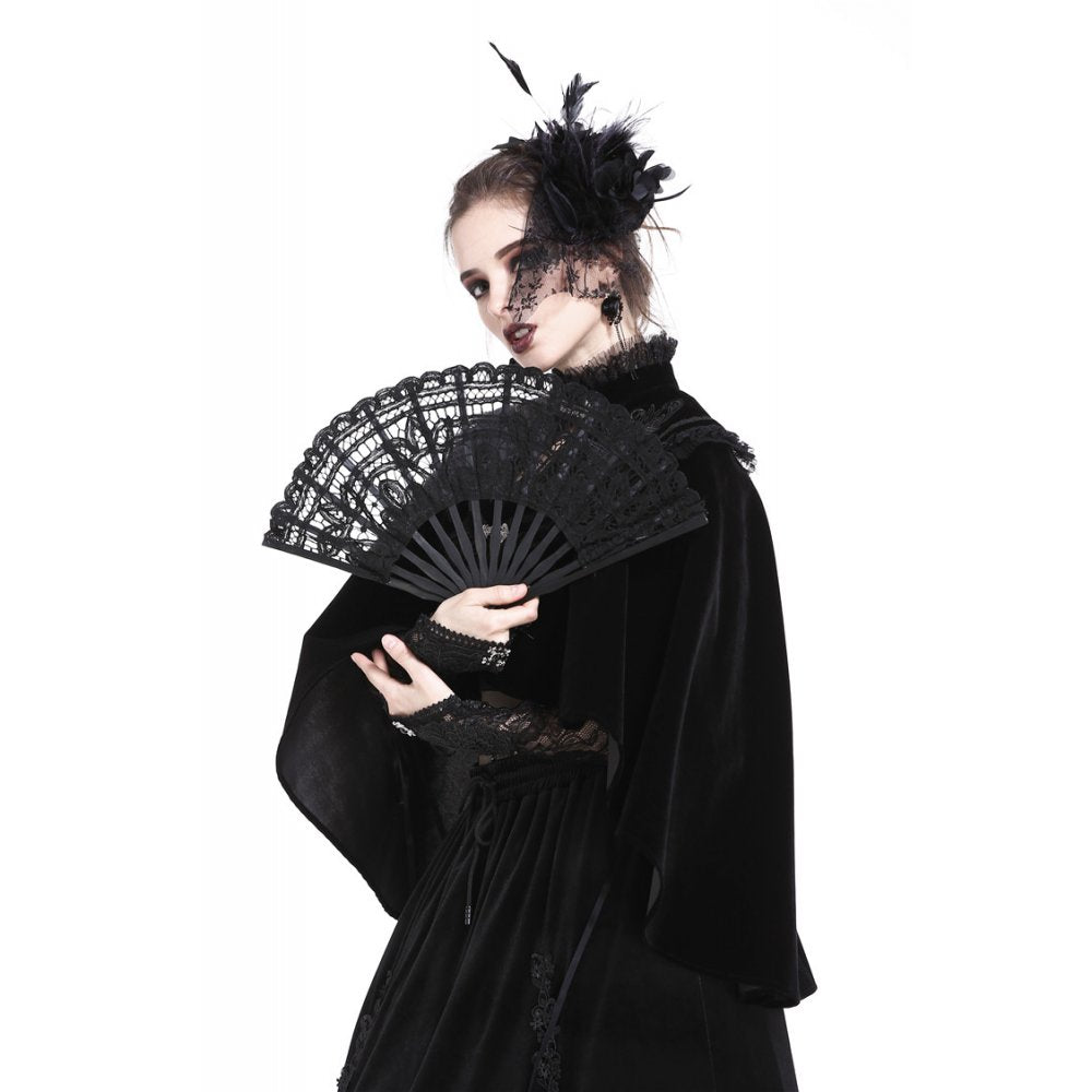 Dark in Love Gothic Elegance Black Lace Fan – Victorian-Inspired Accessory